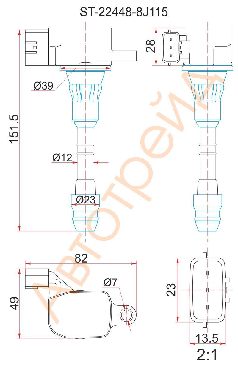 SAT ST224488J115 Катушка зажигания NISSAN VQ23DE/VQ25DE/VQ35DE/VQ40DE/VG33E  02-/J31/Z50/R50/R51M/E50/E51/U30 в Новокузнецк (Главный офис) купить по  низкой цене